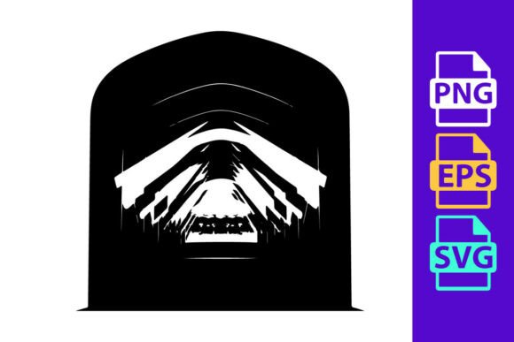 A Black and White Image of a Tunnel with Football Silhouette Clipart