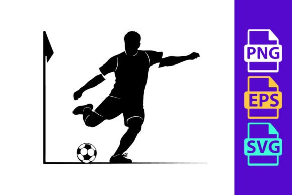 Dynamic Action: Soccer Player Kicking Ball in Corner of Design