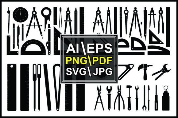 Silhouettes of Drafting and Hand Tools: A Designer's Asset