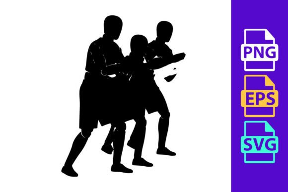 Three Silhouetted Men in Traditional Dan: A Dynamic Design Asset
