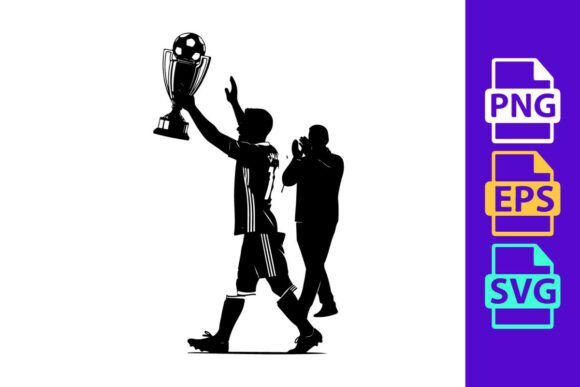 Victorious Soccer Player Holding Trophy: Dynamic Clipart for Impactful Designs